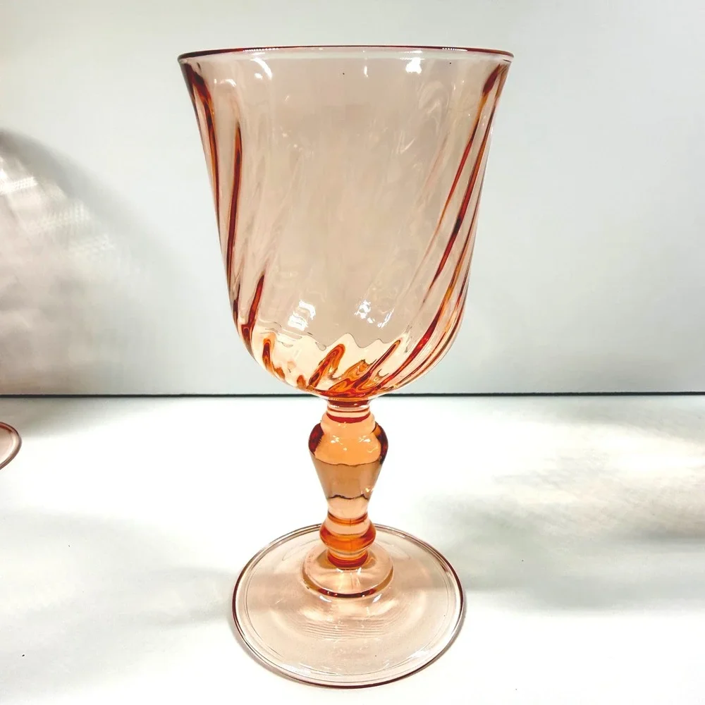 3 Luminarc Arcoroc France Rosaline Pink Swirl Water Wine Goblets Vintage 6.25in